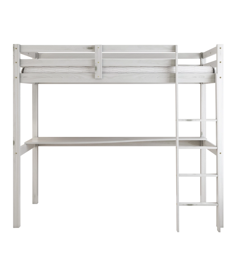 LETTO A SOPPALCO CON SCRIVANIA "NIZZA" IN PINO MASSELLO BIANCO 90X190X176 CM